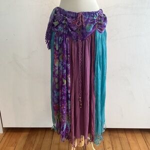 Upcycle Annie Boho Upcycled Scarf And Beads Maxi Skirt.